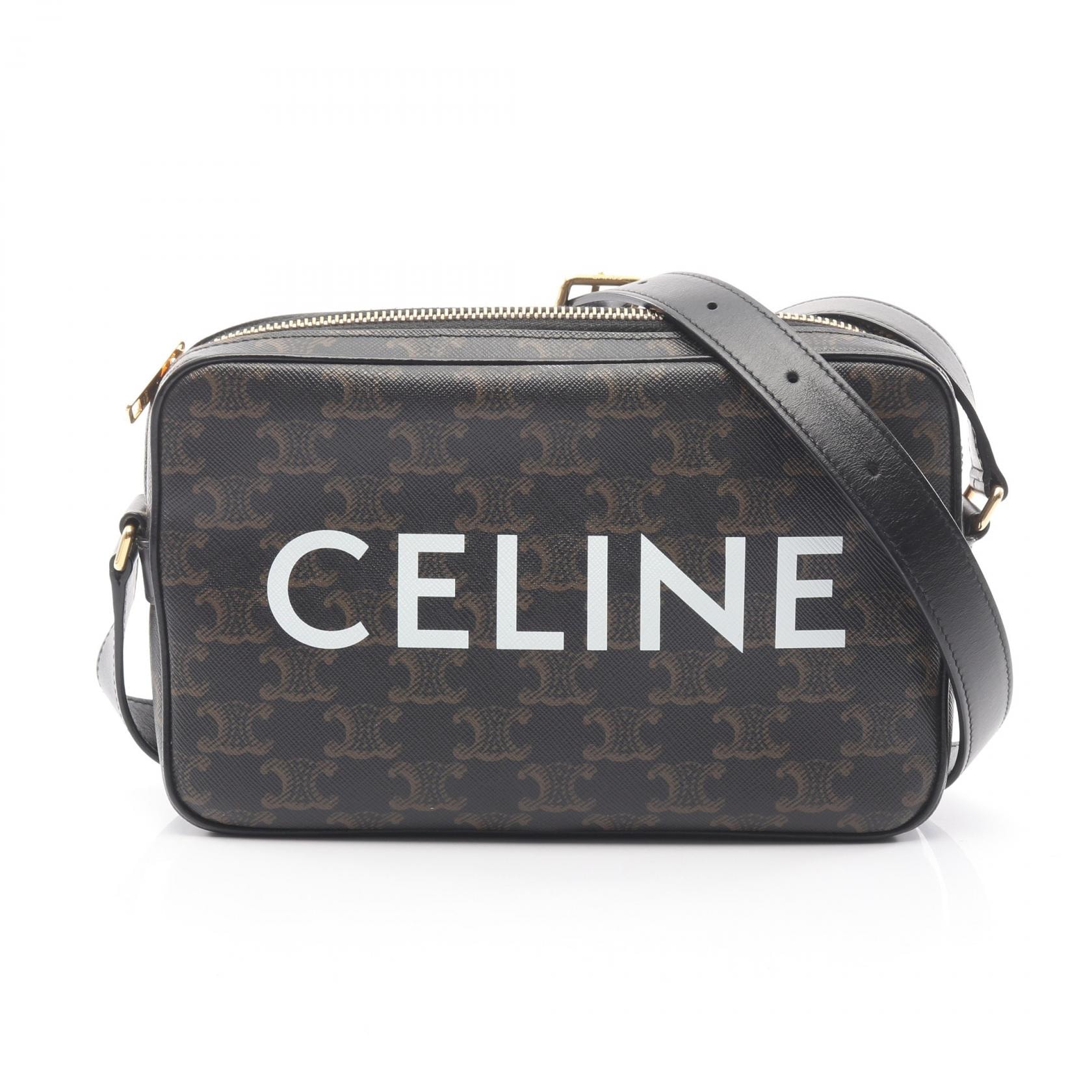 セリーヌ CELINE トリオンフ ミディアム メッセンジャーバッグ ショルダーバッグ バッグ PVCコーティングキャンバス レザー レディース ブラック系 / ブラウン系 194502CIM.38OG 【中古】