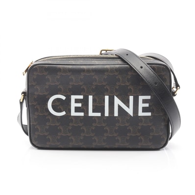 セリーヌ CELINE トリオンフ ミディアム メッセンジャーバッグ ショルダーバッグ バッグ PVCコーティングキャンバス レザー レディース ブラック系 / ブラウン系 194502CIM.38OG 【中古】