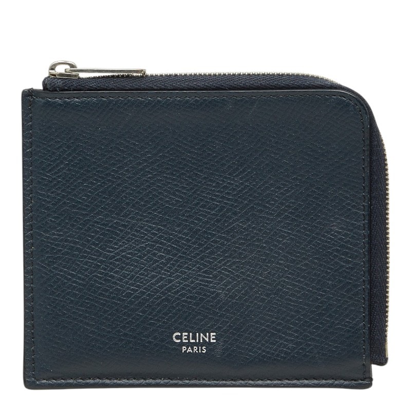 セリーヌ L字ファスナー コインケース 小銭入れ ネイビー レザー レディース CELINE 中古