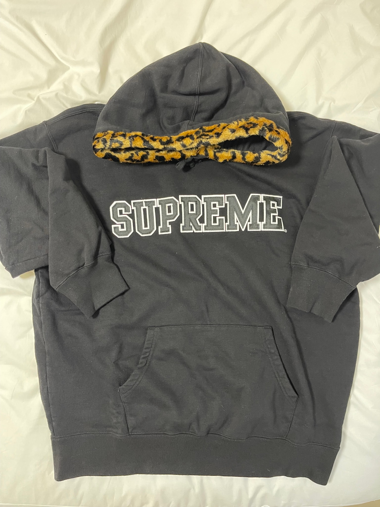 Supreme Leopard Trim Hooded Sweatshirt "Black"