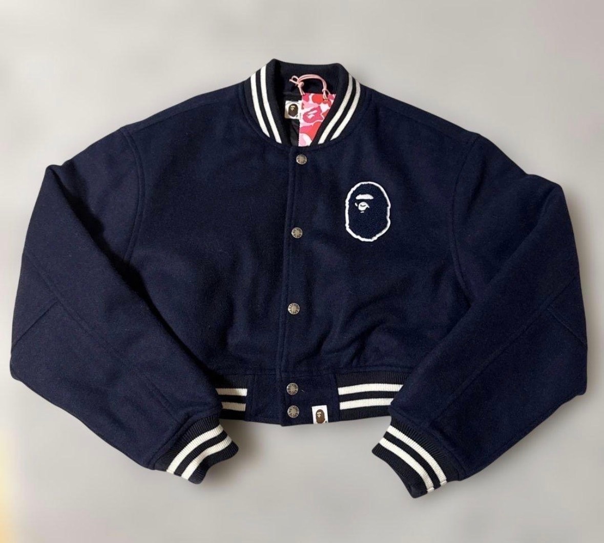 A BATHING APE Cropped Varsity Jacket "Navy"