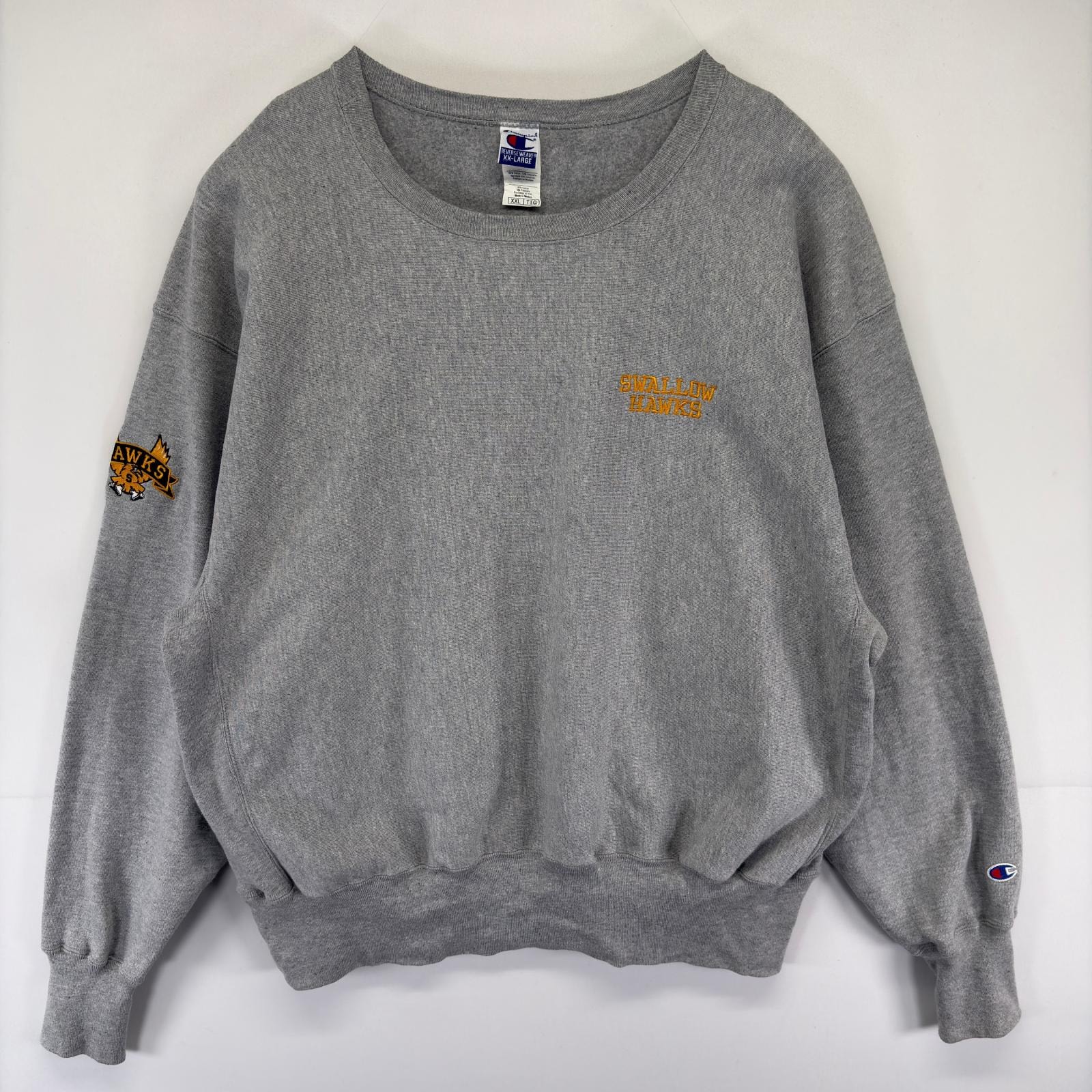 古着 チャンピオン Champion スウェット リバースウィーブ 大きいサイズ ワッペン プルオーバー  トレーナー 2XL  グレー系 メンズ