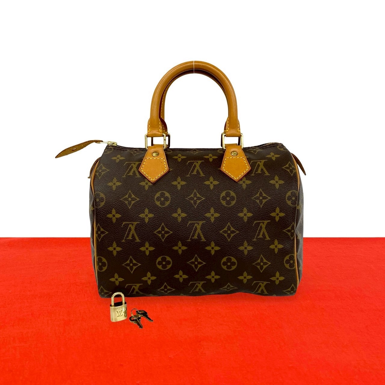 LOUIS VUITTON ルイヴィトン スピーディ 25 モノグラム レザー PVC ハンドバッグ ブラウン
 92-10