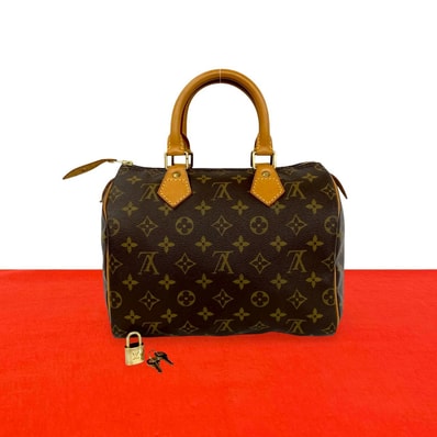 LOUIS VUITTON ルイヴィトン スピーディ 25 モノグラム レザー PVC ハンドバッグ ブラウン
92-10