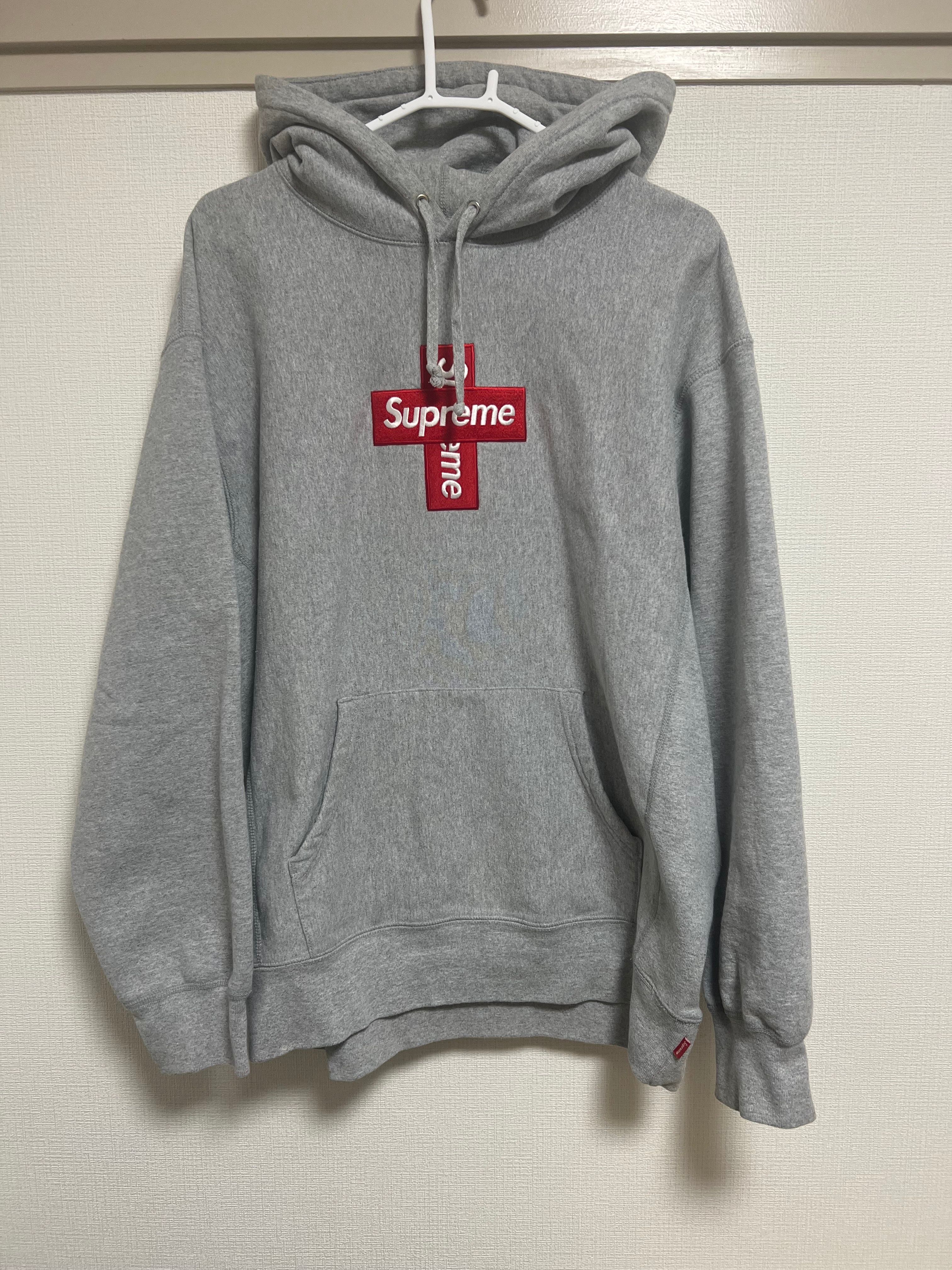 Supreme Cross Box Logo Hooded Sweatshirt "Grey"