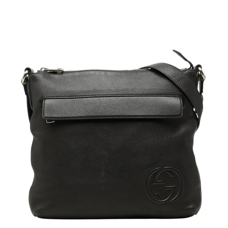 グッチ インターロッキングG 斜め掛け ショルダーバッグ 322059 ブラック レザー レディース GUCCI 中古