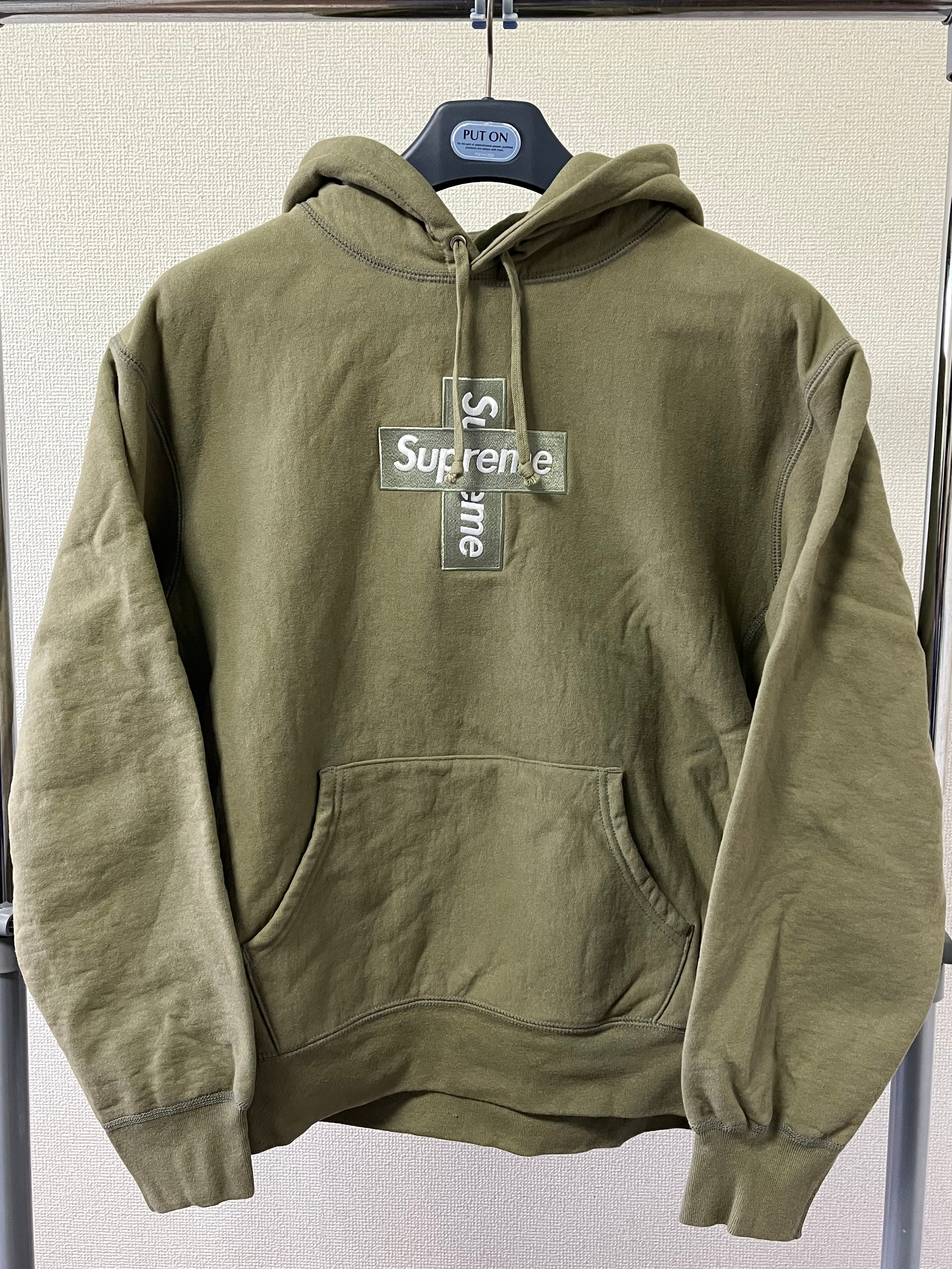 Supreme Cross Box Logo Hooded Sweatshirt "Light Olive"