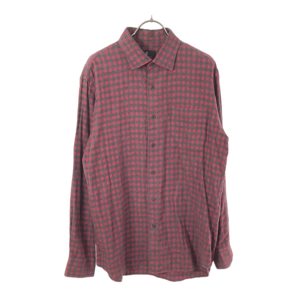 LANVIN LA COLLECTION ランバンコレクション 日本製 チェック 長袖 コットンシャツ L レッド×グレー
