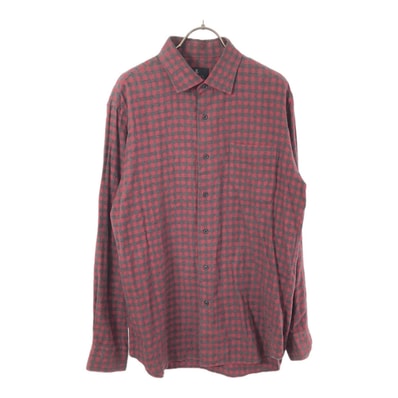 LANVIN LA COLLECTION ランバンコレクション 日本製 チェック 長袖 コットンシャツ L レッド×グレー