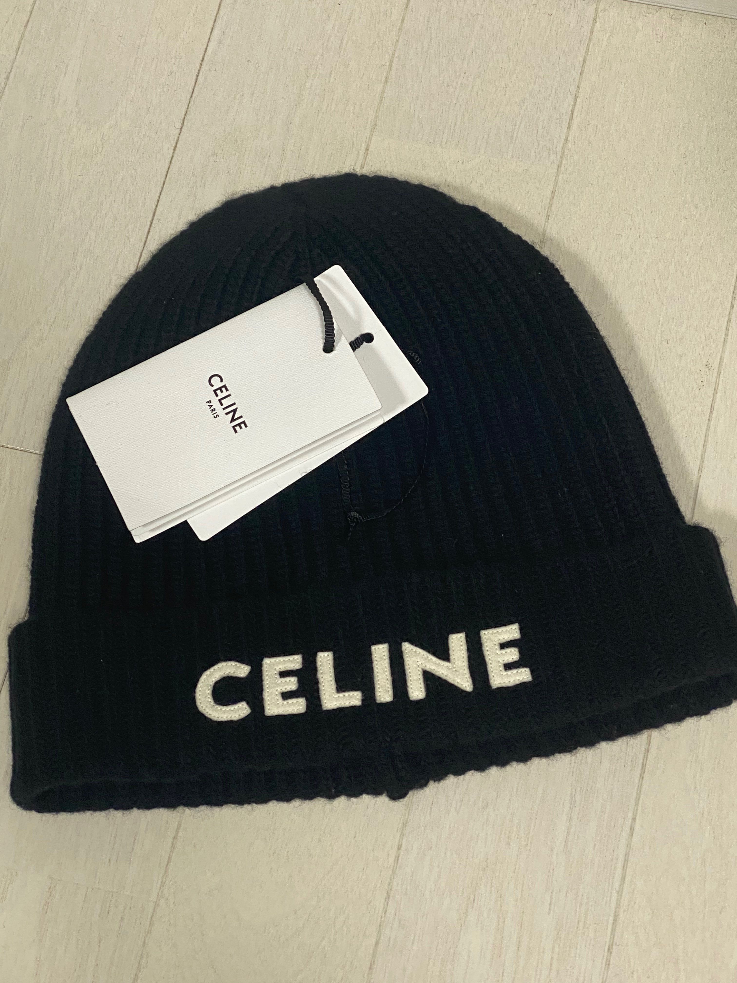 CELINE Embroidered Knit Wool Beanie "Black"