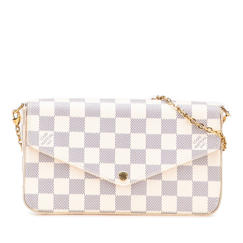 ルイ ヴィトン ダミエ アズール ポシェット フェリシー チェーン ショルダーバッグ ポシェット N40491 アイボリー PVC レザー レディース LOUIS VUITTON 【中古】