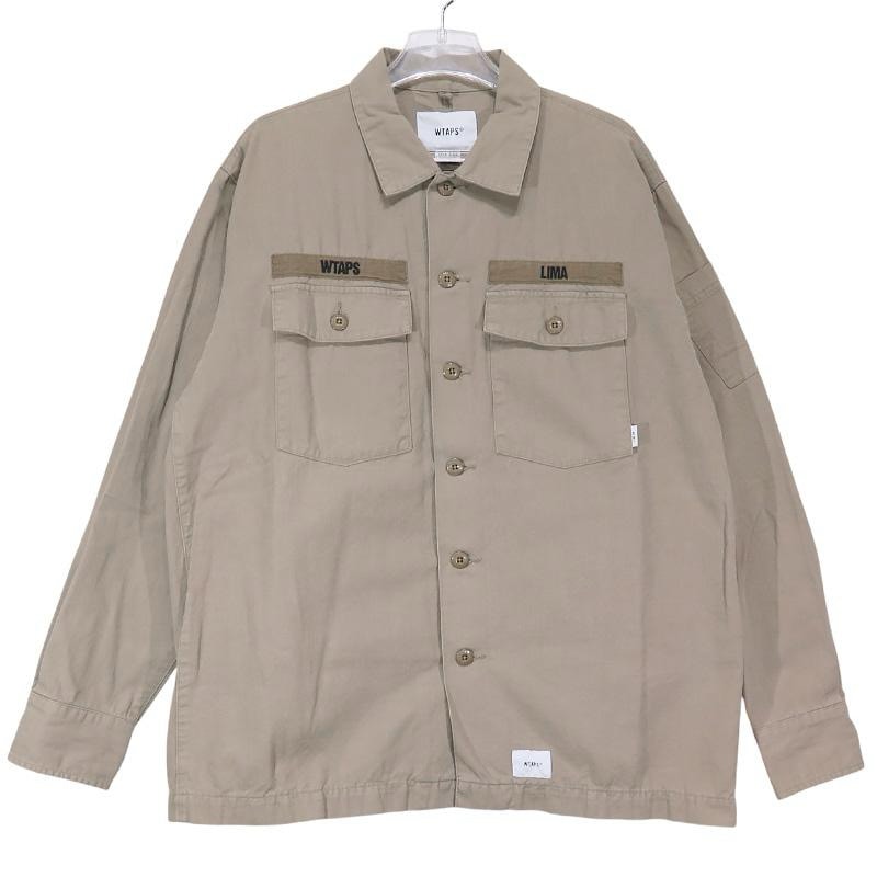 美品 WTAPS ダブルタップス 19SS BUDS LS 01/SHIRT.COTTON.SERGE 191BRDT-SHM02 バッズ ロングスリーブ シャツ コットン サージ サンド 長袖 サイズ03(L)