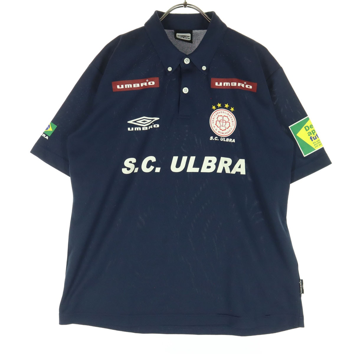umbro アンブロ フロントプリント 半袖 S.C.ULBRA ポロシャツ L ネイビー