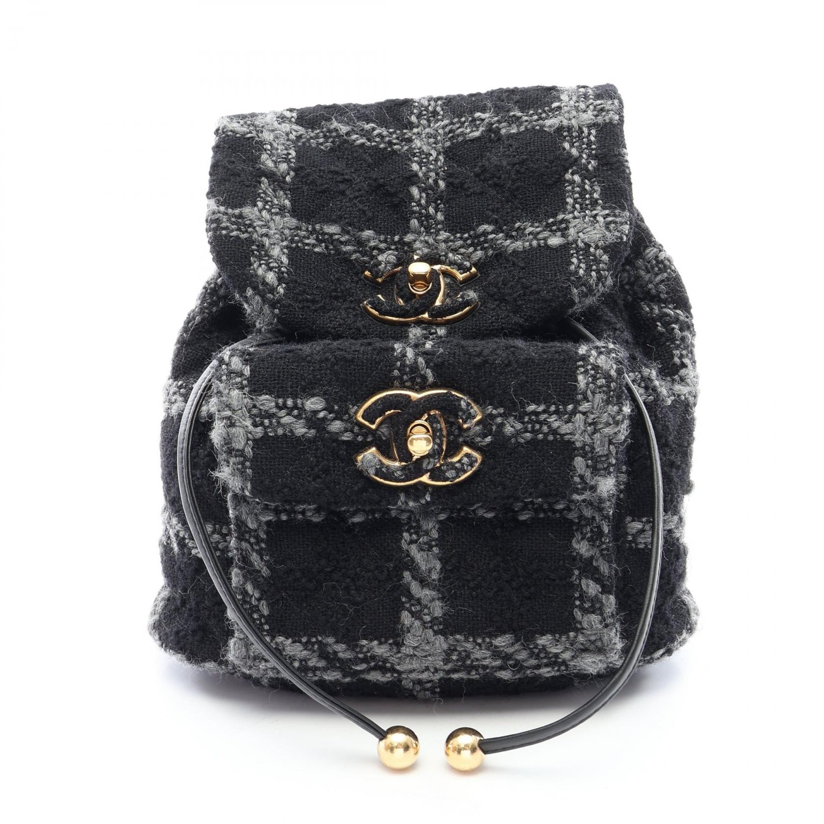 シャネル CHANEL ココマーク リュックサック バックパック バッグ ウール レディース ブラック系 / グレー系 AS3615 【中古】