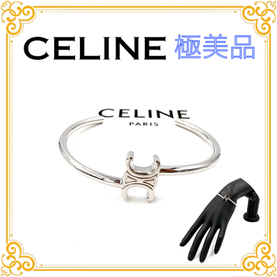 ■極美品■ CELINE セリーヌ トリオンフ アシンメトリック カフ ブレスレット バングル シルバー メタル 箱付き レディース アクセサリー