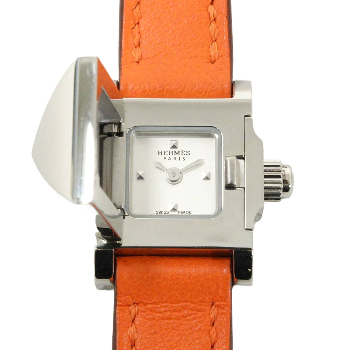 HERMES エルメス 腕時計 メドール トリプルトゥール ME2.110 オレンジ スイフト シルバー金具 C刻印 新品未使用