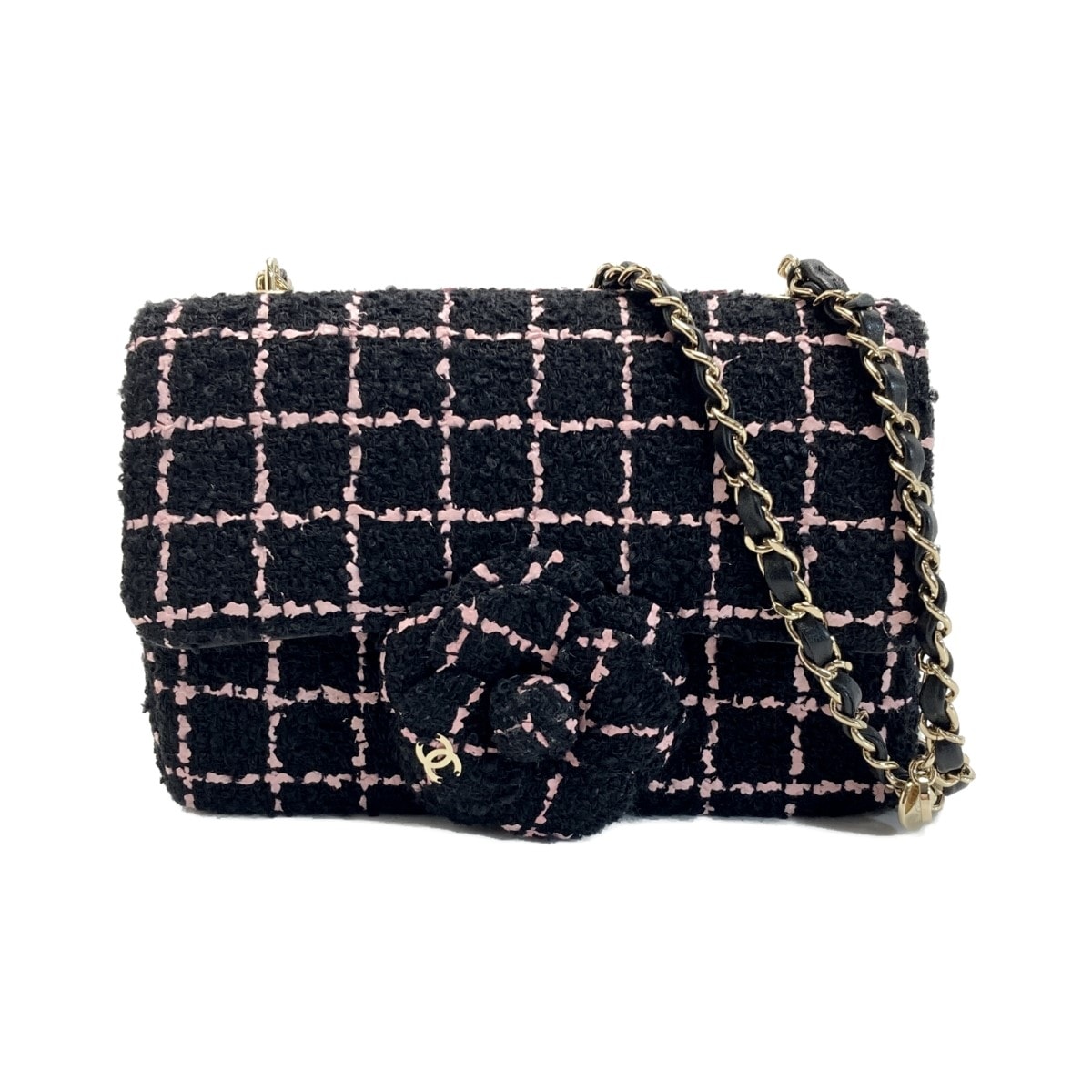 ☆☆CHANEL シャネル ココマーク カメリア チェーンショルダーバッグ AS4388 ブラック×ピンク ツイード