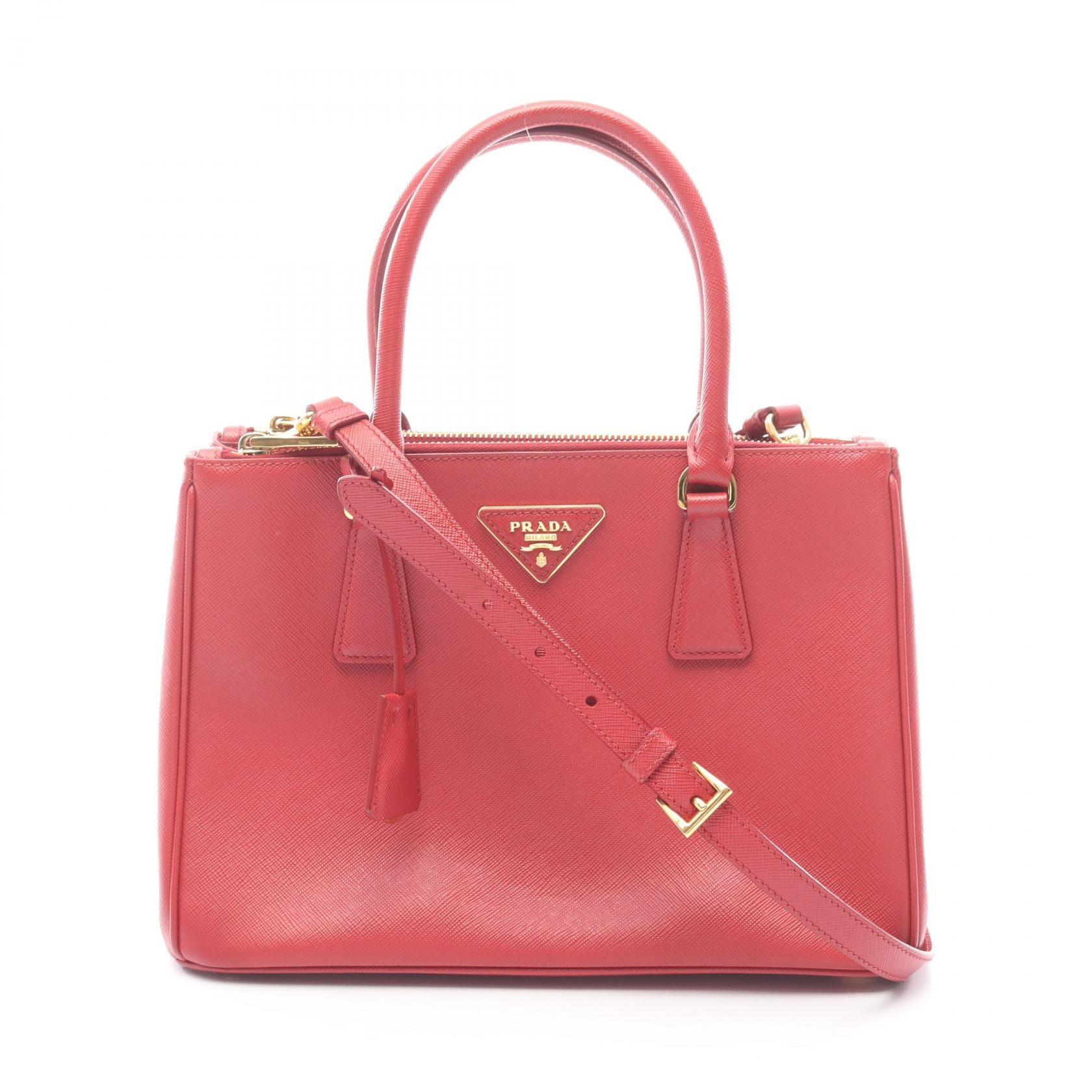 プラダ PRADA SAFFIANO ガレリア 2WAY ハンドバッグ バッグ サフィアーノレザー レディース レッド系 【中古】