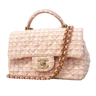 【6ee6415】シャネル ハンドバッグ マトラッセ トップハンドル ツイード ピンク シャンパンゴールド金具 2wayバッグ【中古】レディース