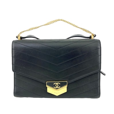 CHANEL シャネル シェブロン メダル フラップ バッグ Vステッチ 2WAYバッグ ショルダーバッグ A57491 レザー ブラック ゴールド金具 レディース【中古】