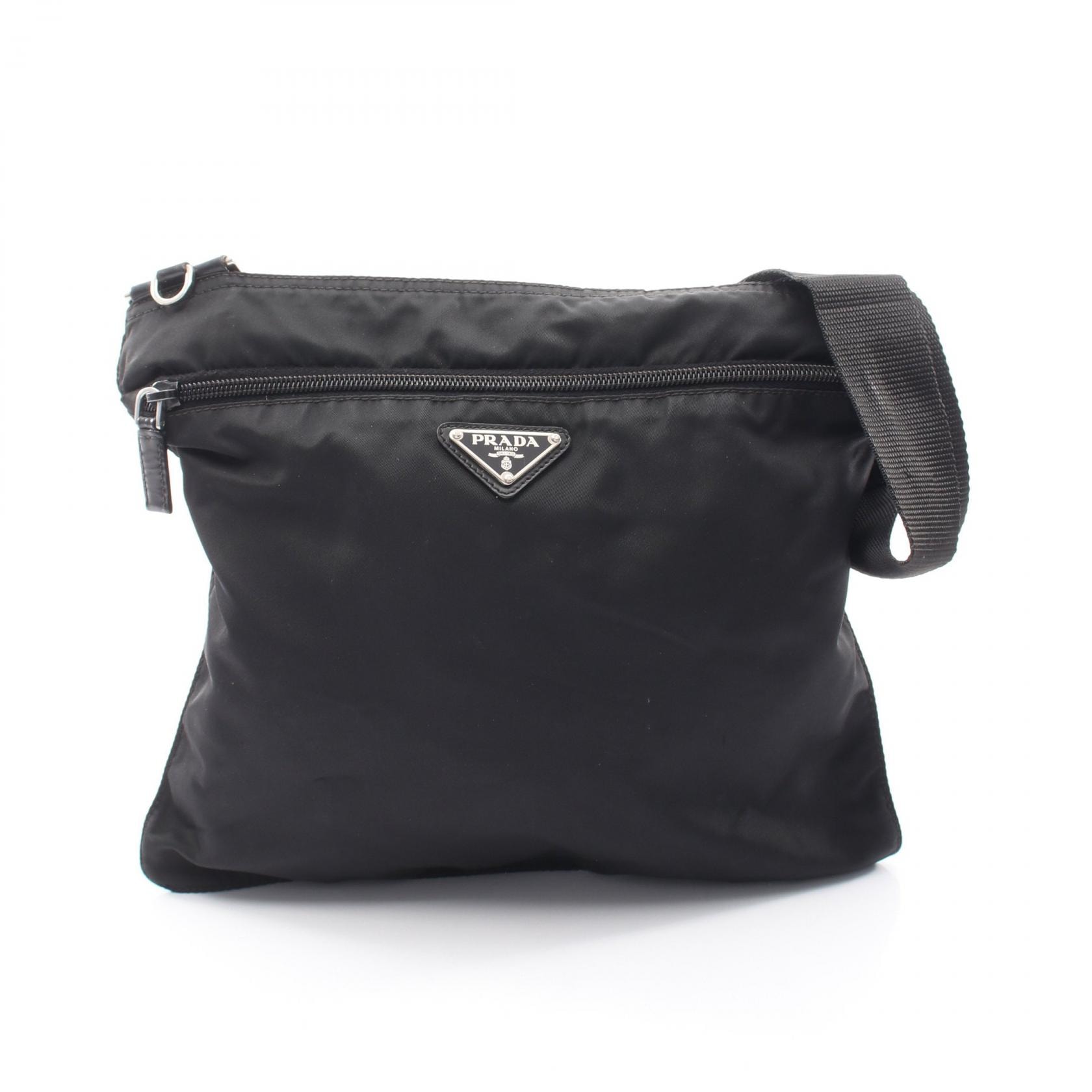 プラダ PRADA トライアングルロゴ ショルダーバッグ バッグ ナイロン レザー レディース ブラック系 【中古】