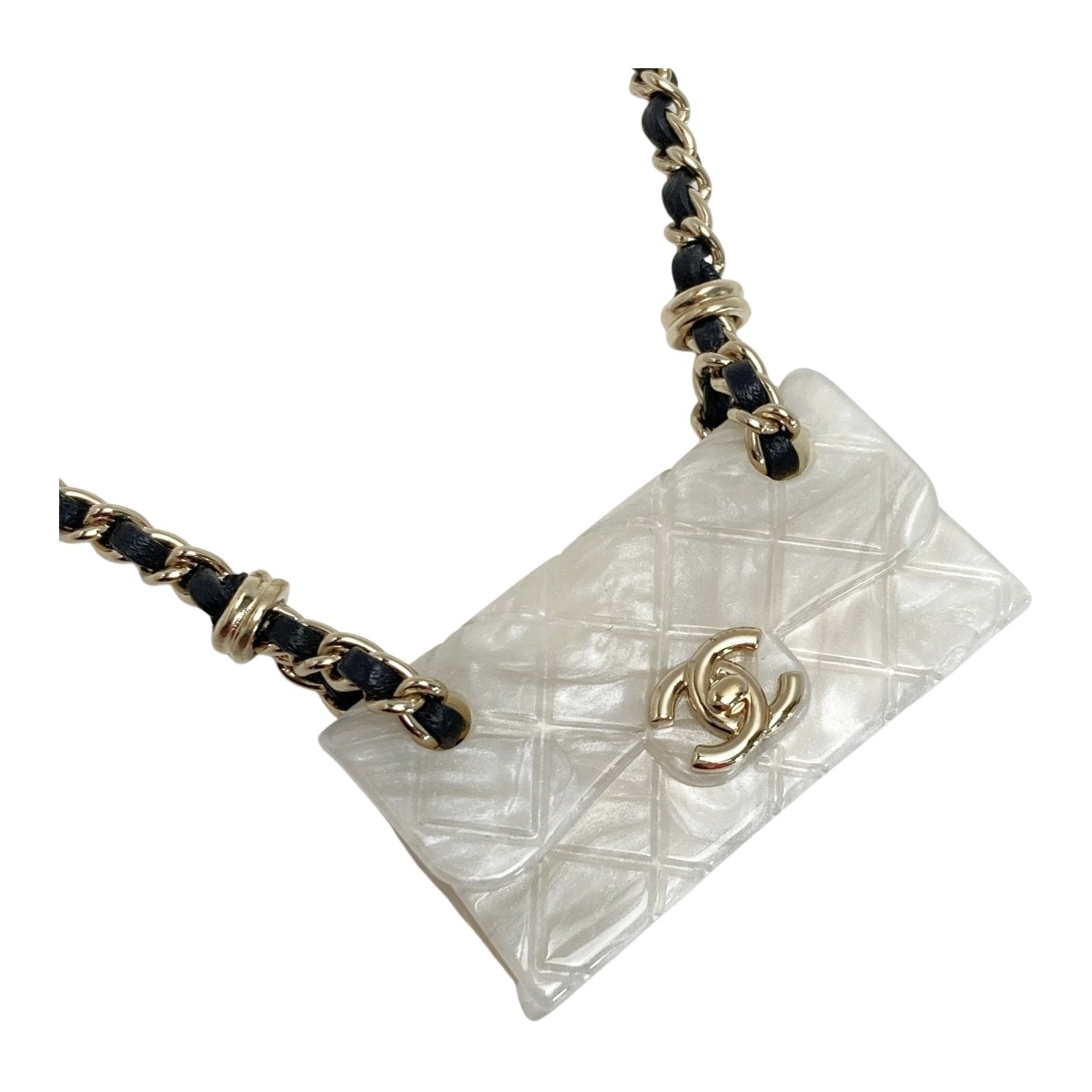 CHANEL シャネル ココマーク マトラッセバッグ ネックレス B23C ホワイト レジン GP レザー