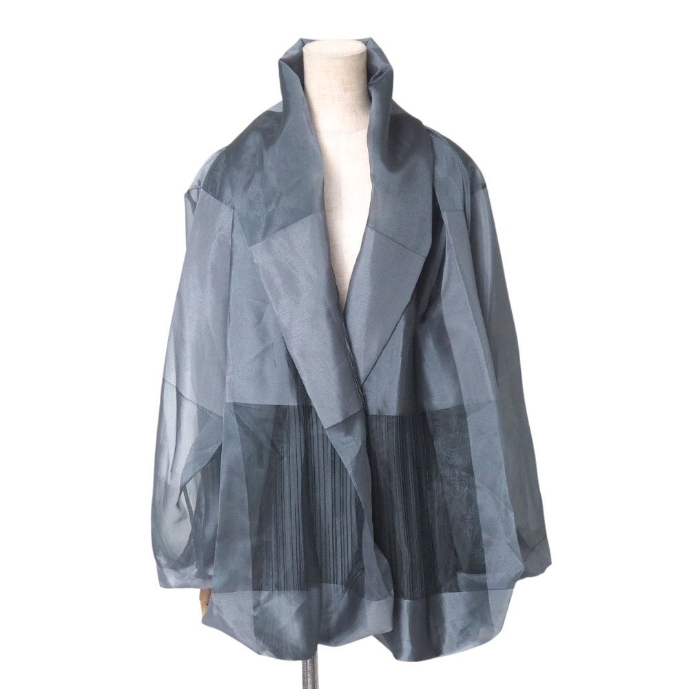 ISSEY MIYAKE イッセイミヤケ ジャケット サイズ2 プリーツ シースルー ドッキング チェック オーバーシルエット ブランド古着【中古】20250821/RA5785