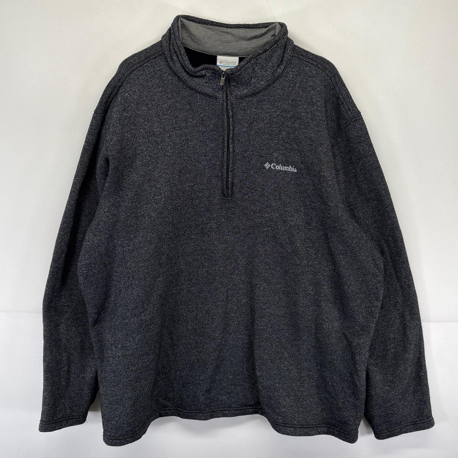 古着 コロンビア Columbia フリース ニット ハーフジップ ロゴ アウトドア 刺繍 プルオーバー  大きいサイズ 2XL  グレー系 メンズ