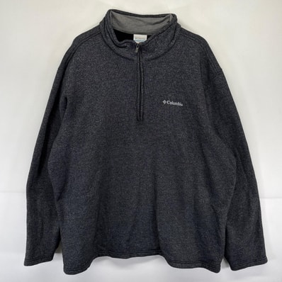 古着 コロンビア Columbia フリース ニット ハーフジップ ロゴ アウトドア 刺繍 プルオーバー 大きいサイズ 2XL グレー系 メンズ