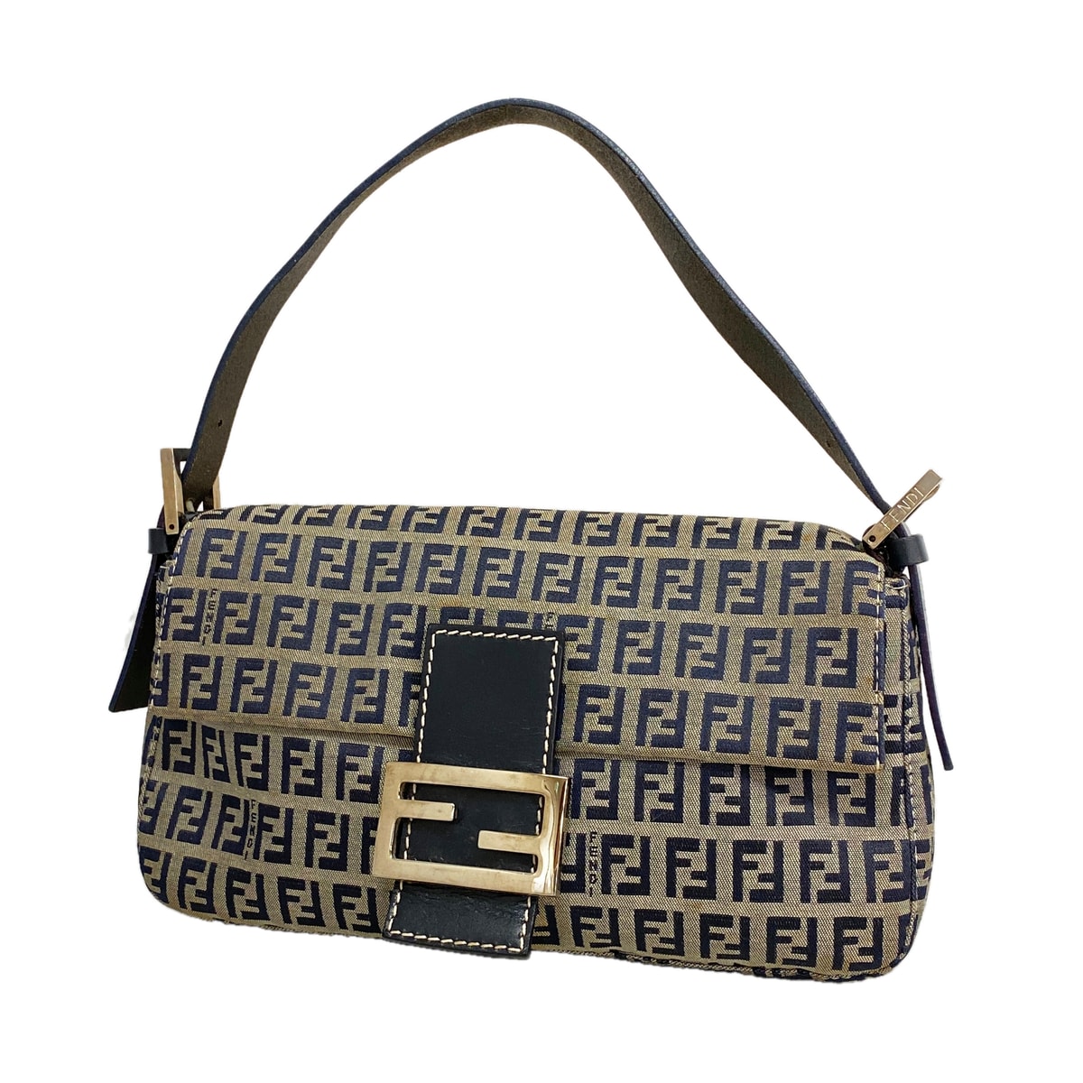 【6ia0149】フェンディ ハンドバッグ ズッキーノ マンマバケット ナイロンキャンバス ネイビー シルバー金具【中古】レディース