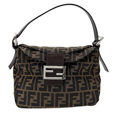 FENDI フェンディ ハンドバッグ ズッカ マンマバケット セミショルダーバッグ 肩掛け 26426 キャンバス レザー ブラウン 茶 シルバー金具 レディース【中古品】