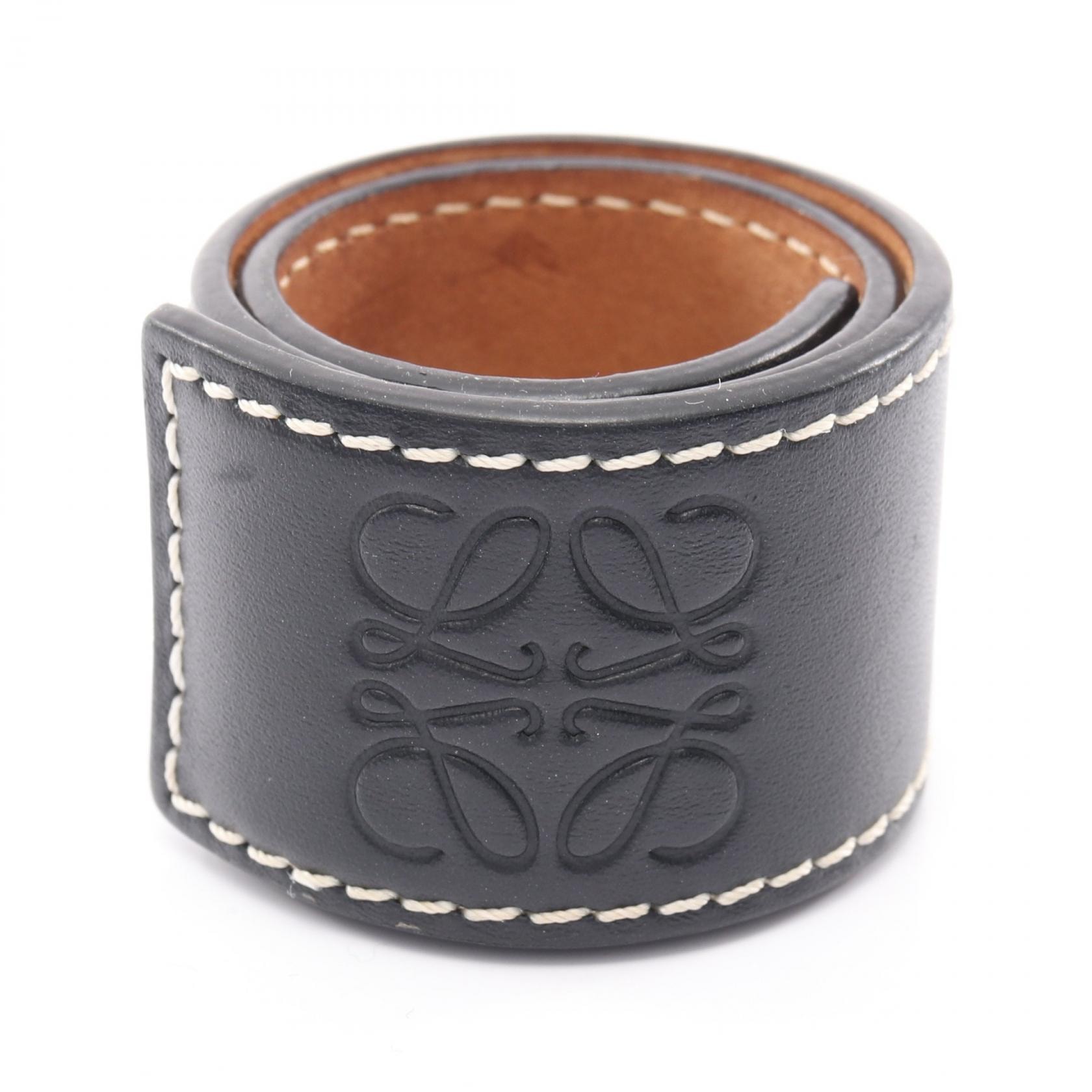 ロエベ LOEWE アナグラム スラップ スモール ブレスレット アクセサリー レザー レディース ブラック系 119.19.336 【中古】