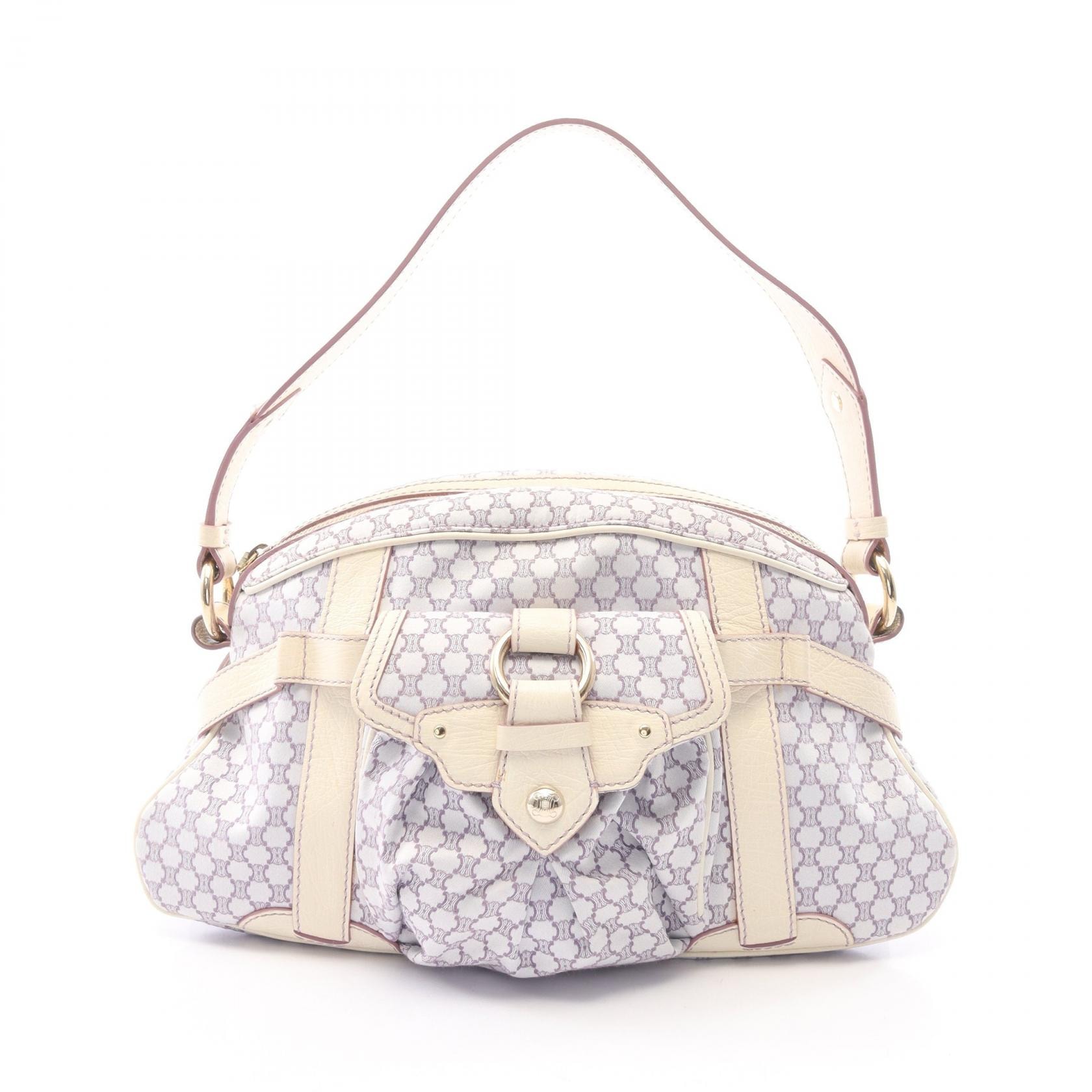 セリーヌ CELINE マカダム ショルダーバッグ バッグ キャンバス レザー レディース パープル系 / ホワイト系 【中古】