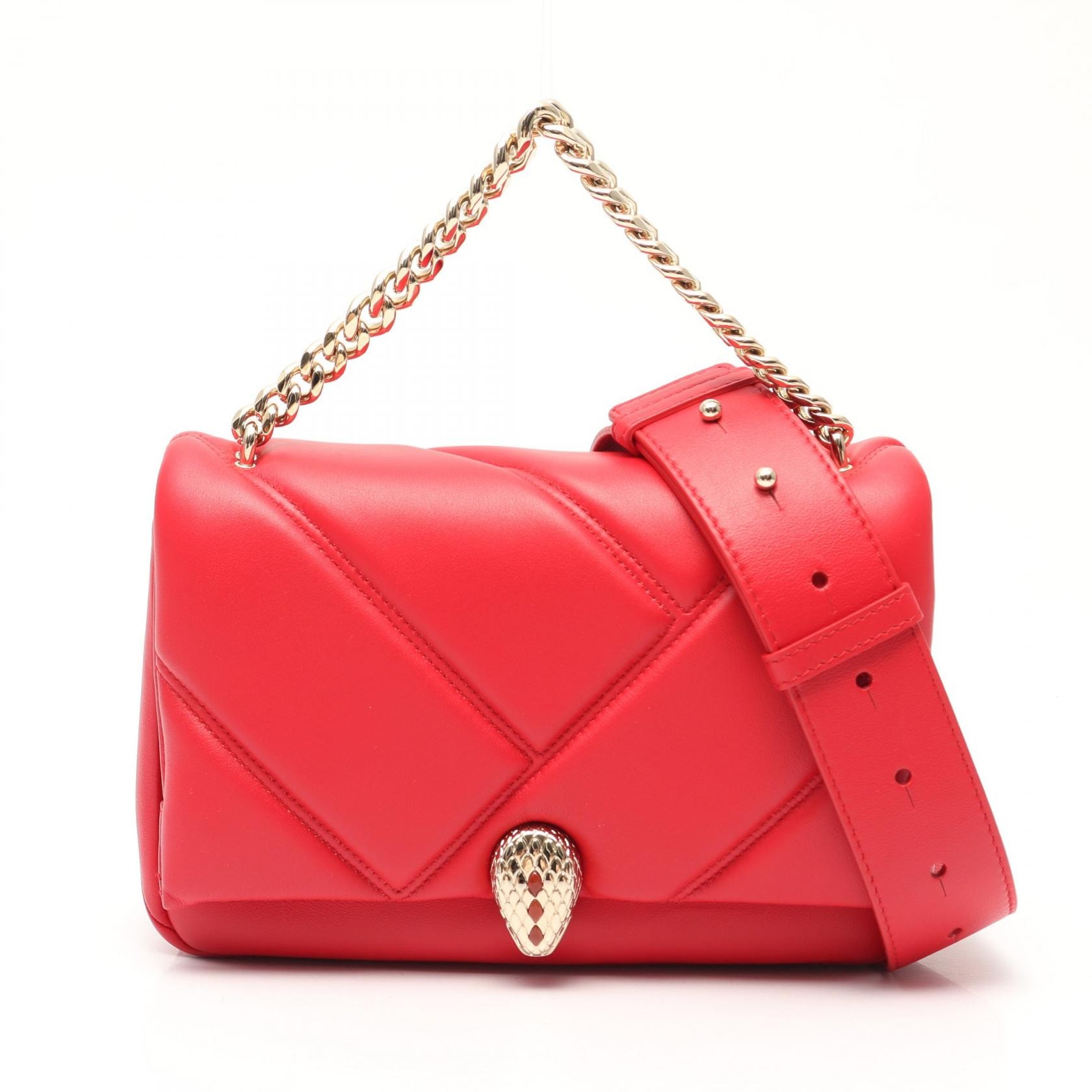 ブルガリ BVLGARI セルペンティ カボション 2WAY ハンドバッグ バッグ レザー レディース レッド系 【中古】