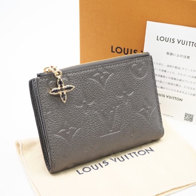 美品 LOUIS VUITTON ルイ・ヴィトン モノグラム アンプラント ポルトフォイユ リサ ガンメタル M12536 二つ折り財布 シルバー カーフレザー レディース
