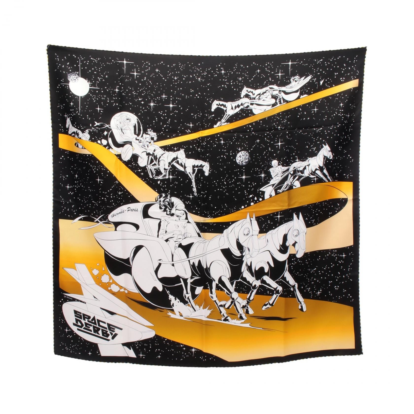 エルメス HERMES カレ90 Space Derby スカーフ 衣料品 シルク シルク レディース ブラック系 / ブラウン系 / マルチカラー 【中古】