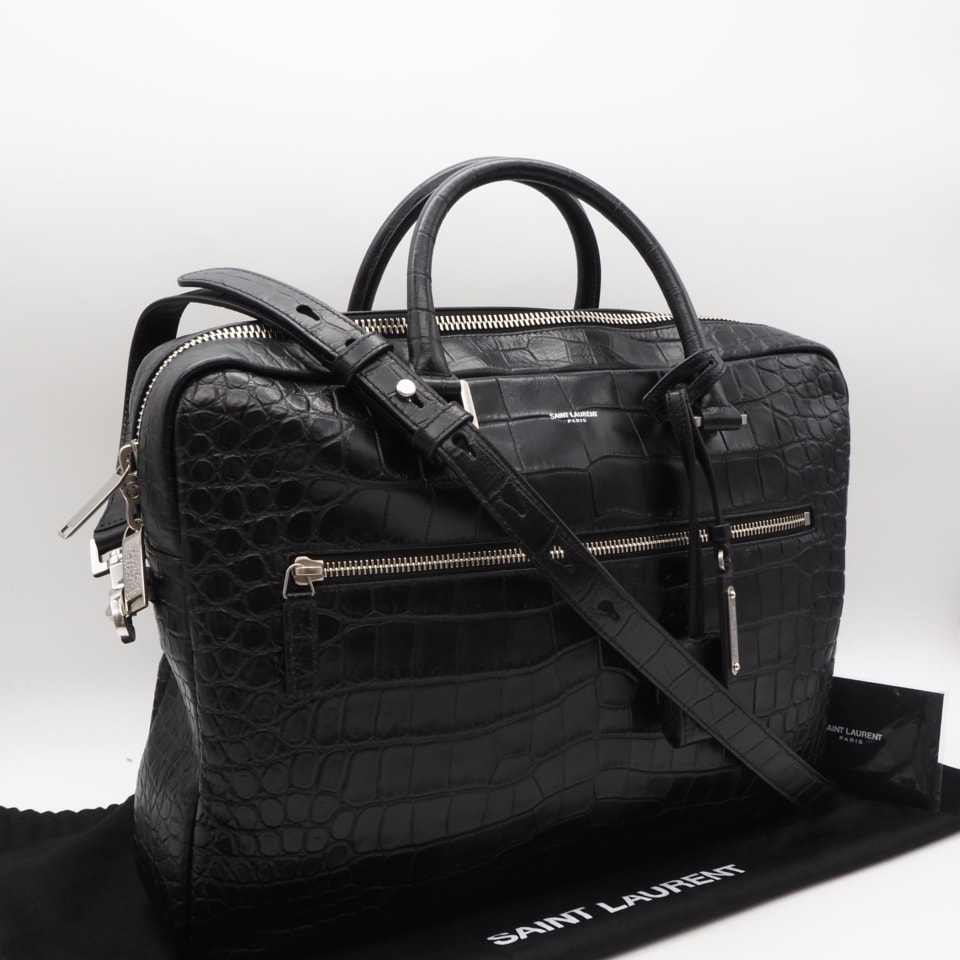 美品 SAINT LAURENT サンローラン レザー サック ド ジュール スープル ブリーフケース 1656670 2wayビジネスバッグ ブラック レザー レディース