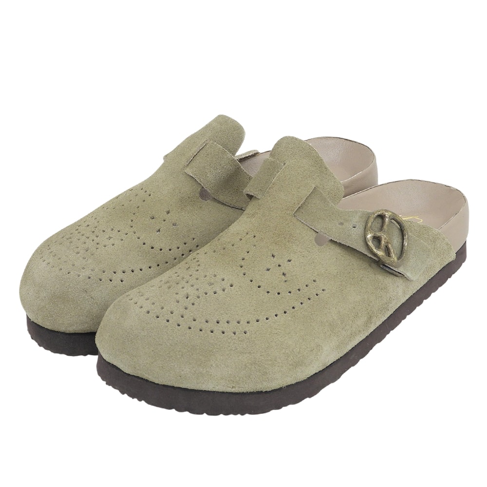 ニードルズ 美品 カーフスエード ピースマークバックル パピヨンパンチング Clog Sandal/クロッグサンダル トープ 9 SX512A 9(US)