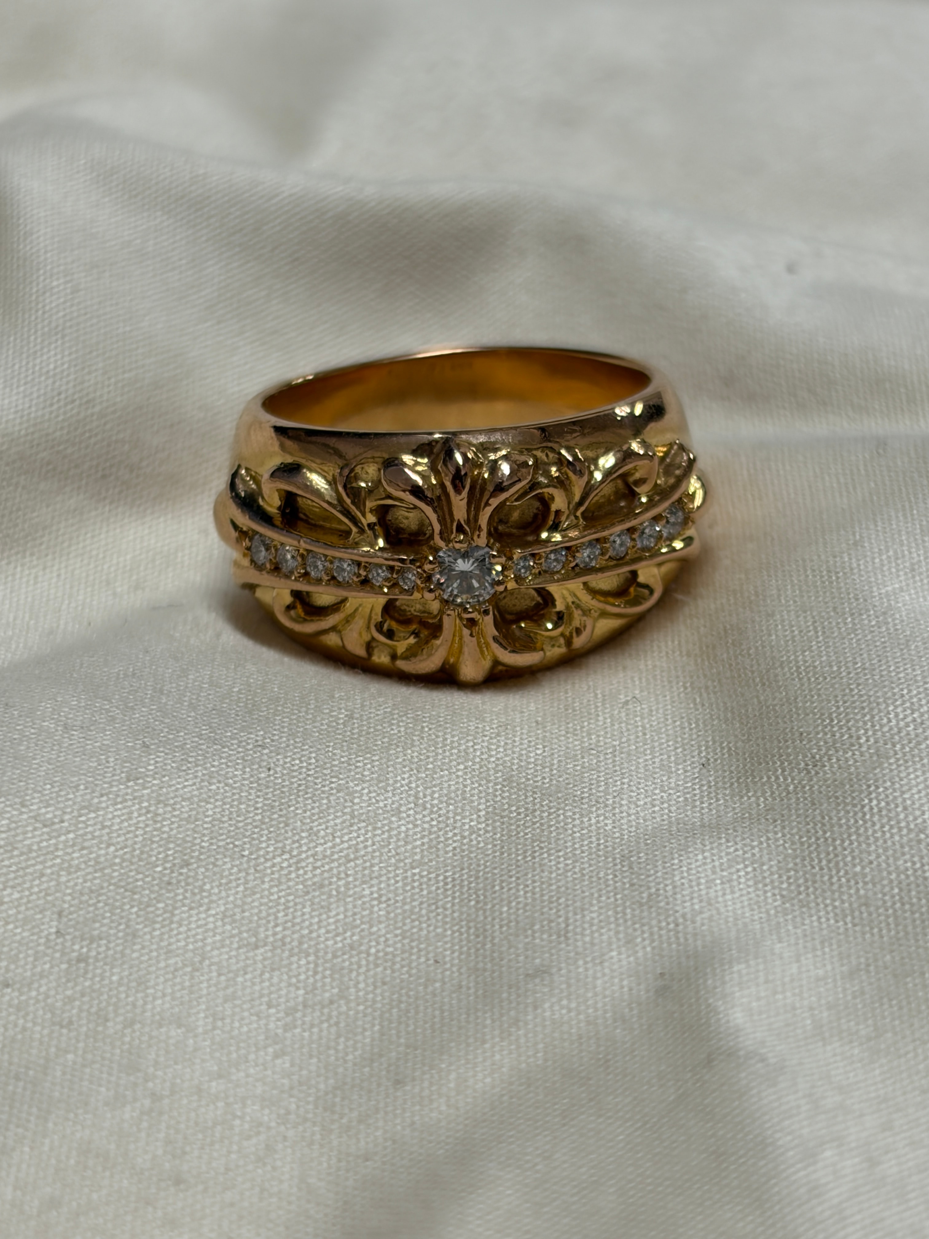 Chrome Hearts 22K Floral Cross Pave Diamond Ring "Yellow Gold"