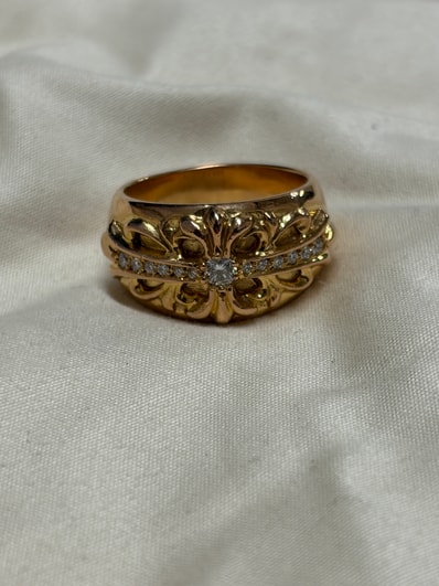 Chrome Hearts 22K Floral Cross Pave Diamond Ring "Yellow Gold"