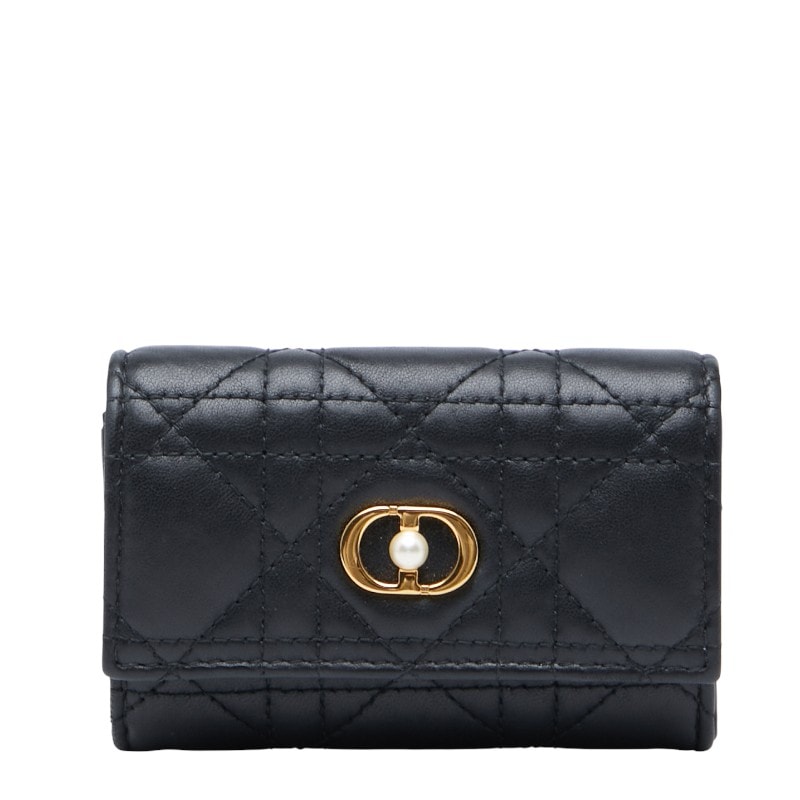 ディオール カナージュ ジョリー グリシーヌ 二つ折り財布 S3102UNJB ブラック ラムスキン レディース Dior 中古
