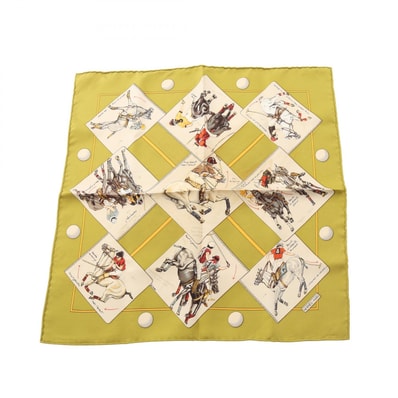 エルメス HERMES プチカレ カレ45 LE MONDE DU POLO スカーフ 衣料品 シルク シルク レディース グリーン系 / マルチカラー 【中古】
