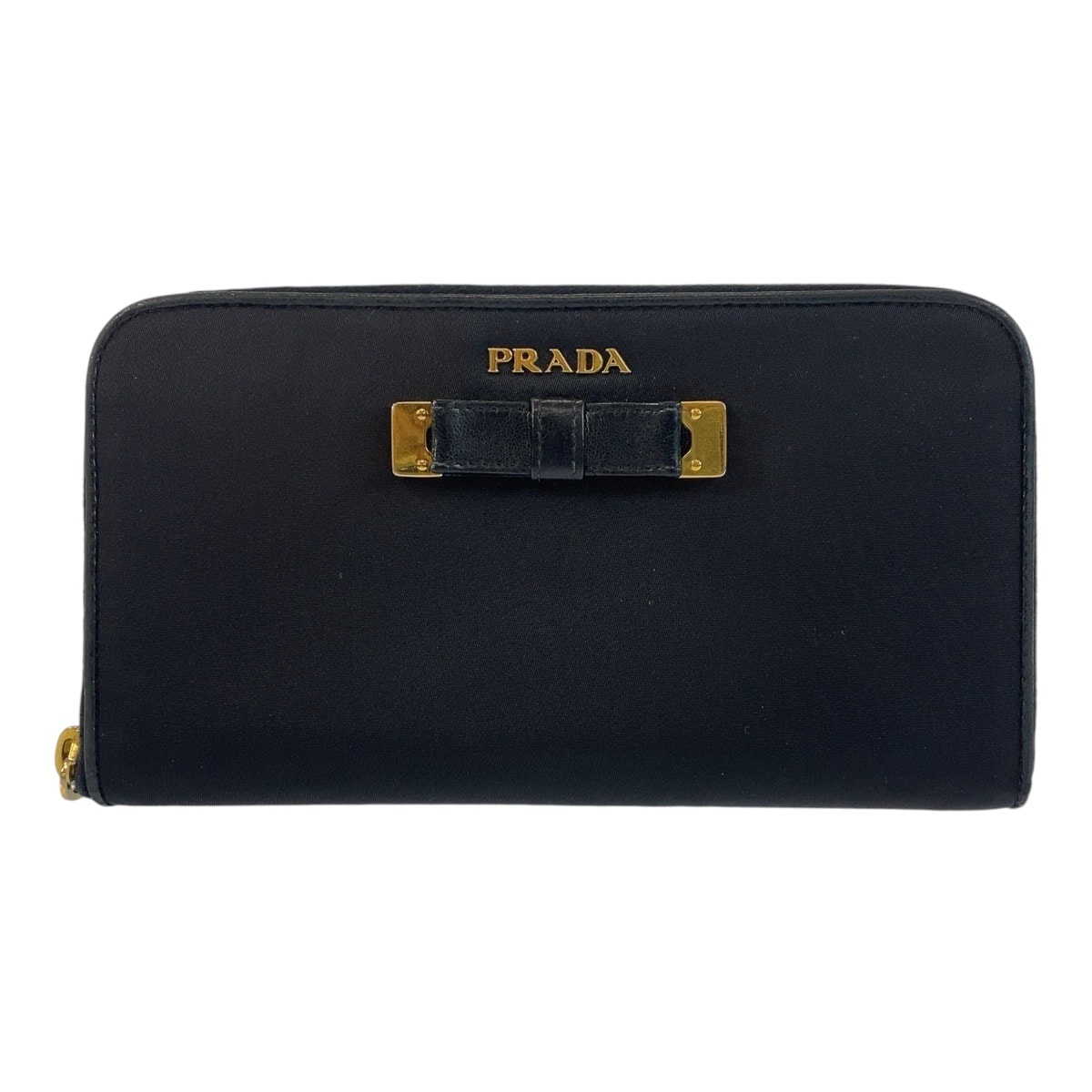 美品 PRADA プラダ リボン ブラック 黒 ゴールド金具 ナイロン 長財布 ロングウォレット 506439 【中古】