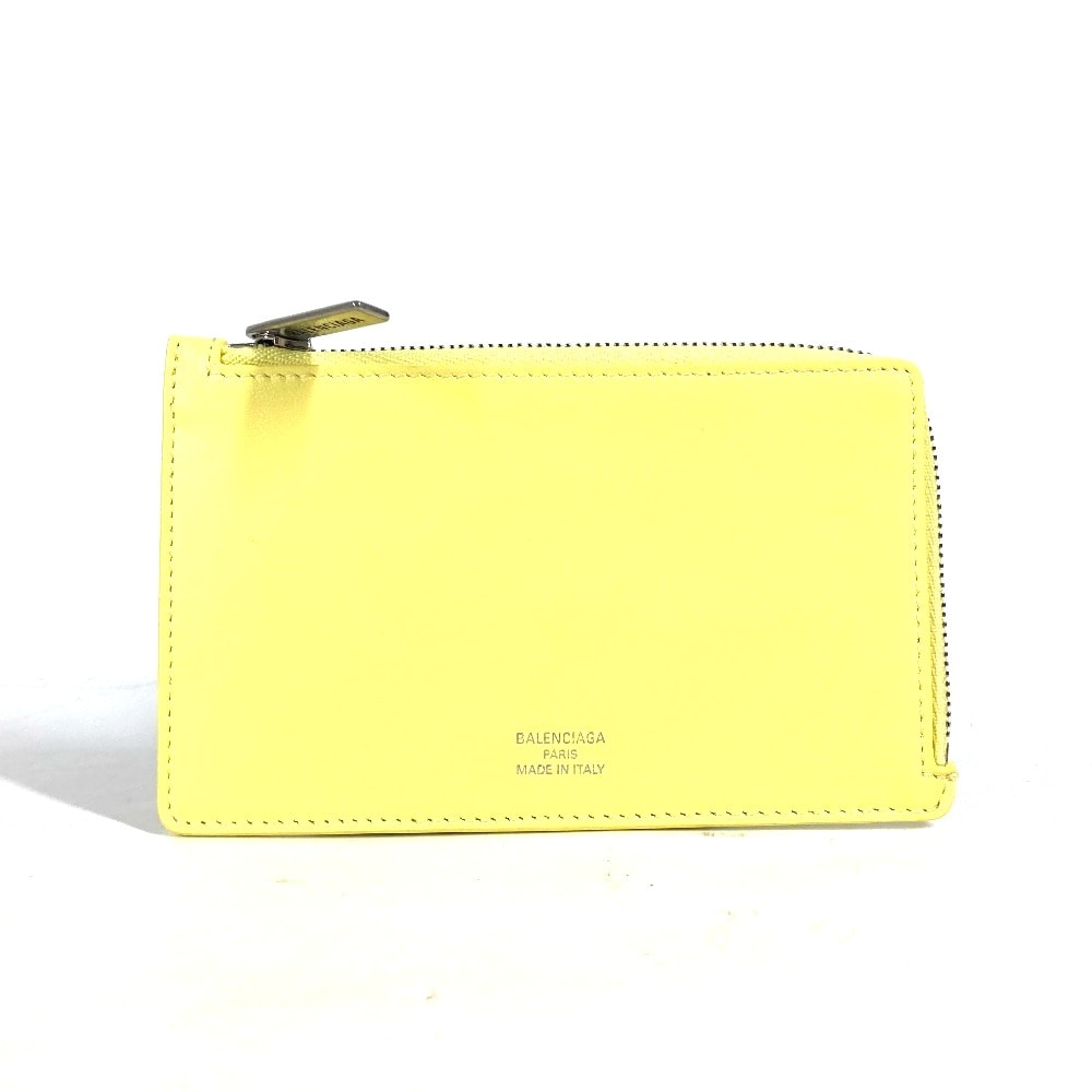 バレンシアガ BALENCIAGA ENVELOPE ロング コイン & カードホルダー 736734 ロゴ コインケース 小銭入れ 財布 カードケース レザー イエロー 新品同様