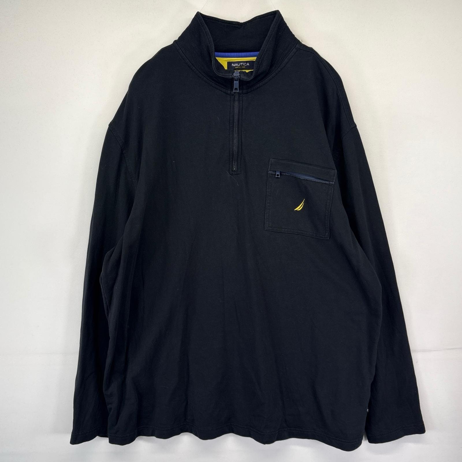 古着 ノーティカ NAUTICA スウェット ハーフジップ トレーナー 大きいサイズ ワンポイントロゴ 薄手 2XL ブラック系 メンズ