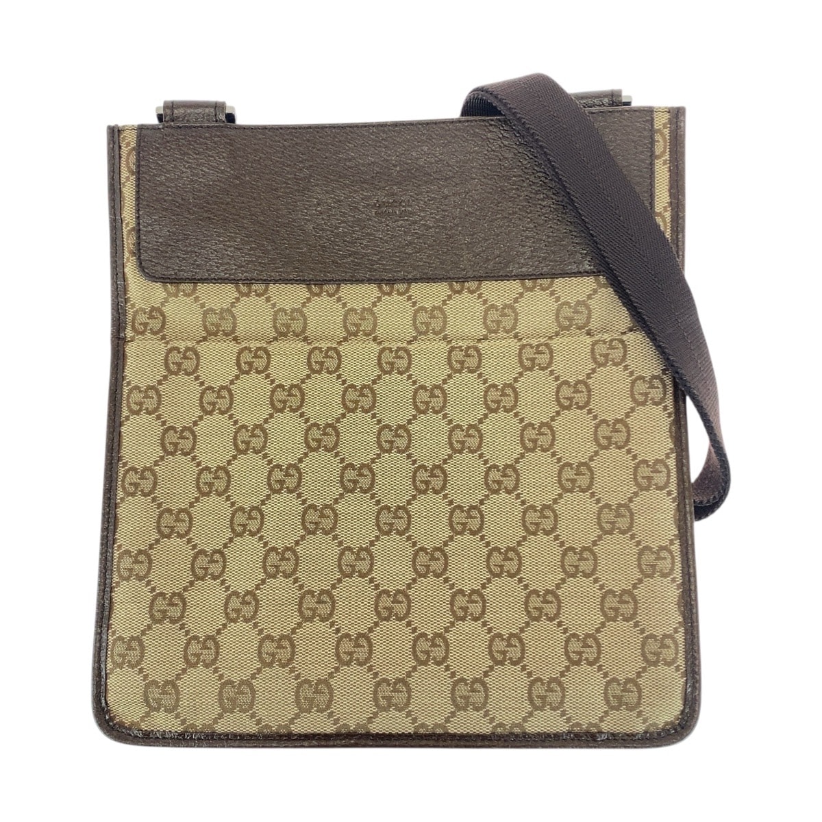 美品 GUCCI グッチ ブラウン ベージュ シルバー金具 GGキャンバス レザー/ ショルダーバッグ ポシェット 505809 【中古】