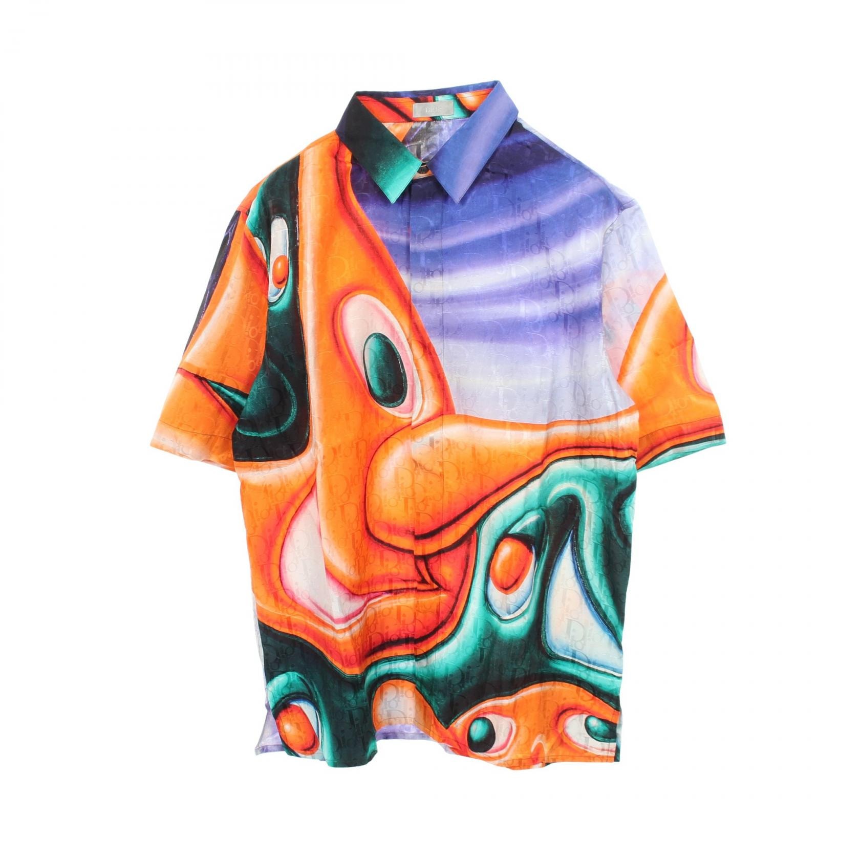 ディオール Dior DIOR × KENNY SCHARF 半袖 衣料品 トップス シルク コットン メンズ オレンジ系 / パープル系 / グリーン系 【中古】