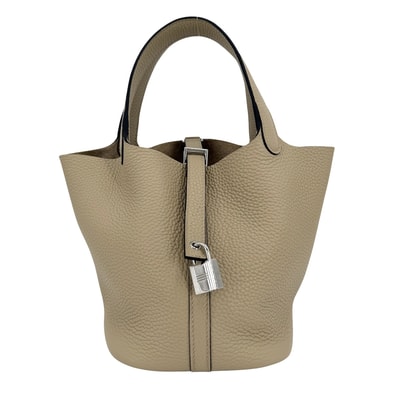 HERMES エルメス ハンドバッグ ピコタンロックPM W刻印 レザー ベージュ シルバー金具 レディース 美品 2024年【中古品】