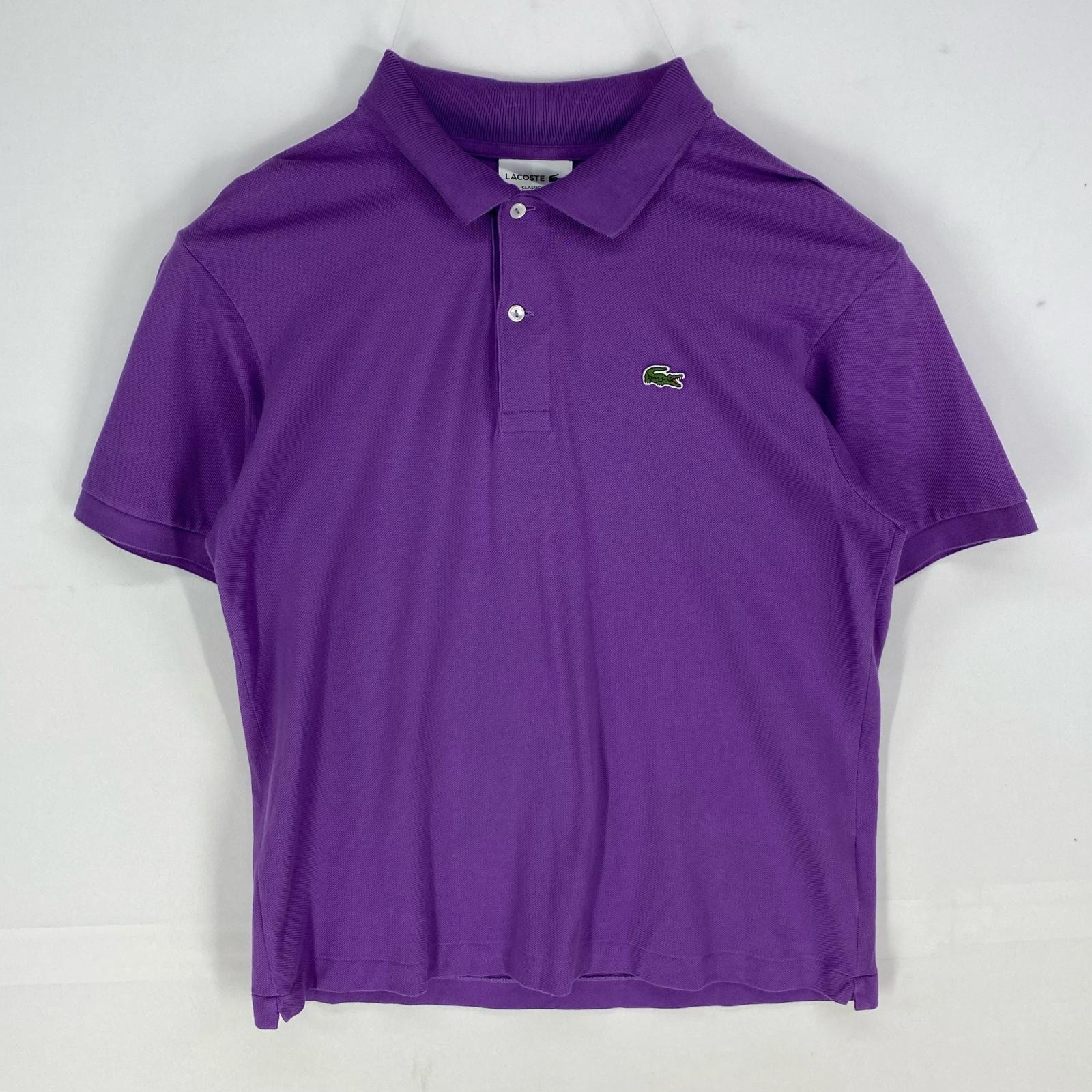 古着 ラコステ LACOSTE 鹿の子 半袖シャツ ワンポイント ロゴワッペン ポロシャツ ショートスリーブ L パープル系 メンズ