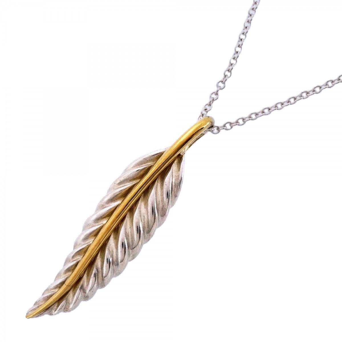 【6jcb0822-k】ティファニー ネックレス フェザー K18YG イエローゴールド シルバー925【中古】メンズ レディース ユニセックス